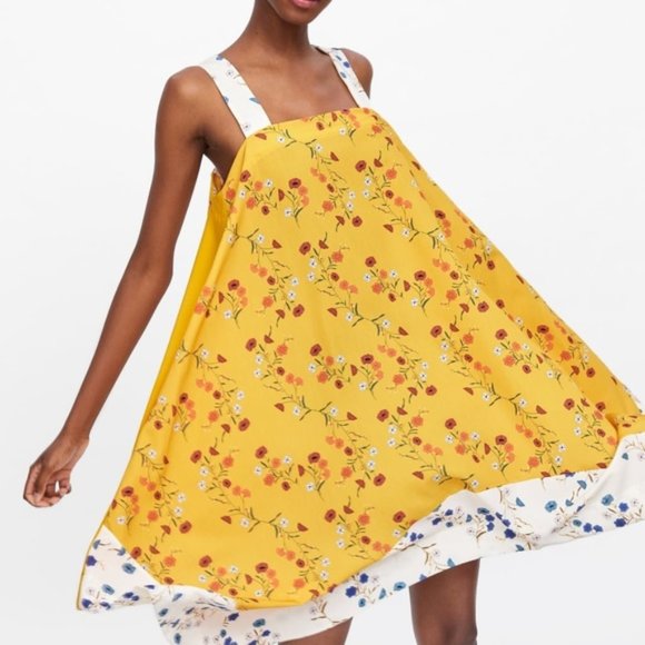 NWT Zara Asymmetrical Yellow Floral Dress Size L - Picture 4 of 11